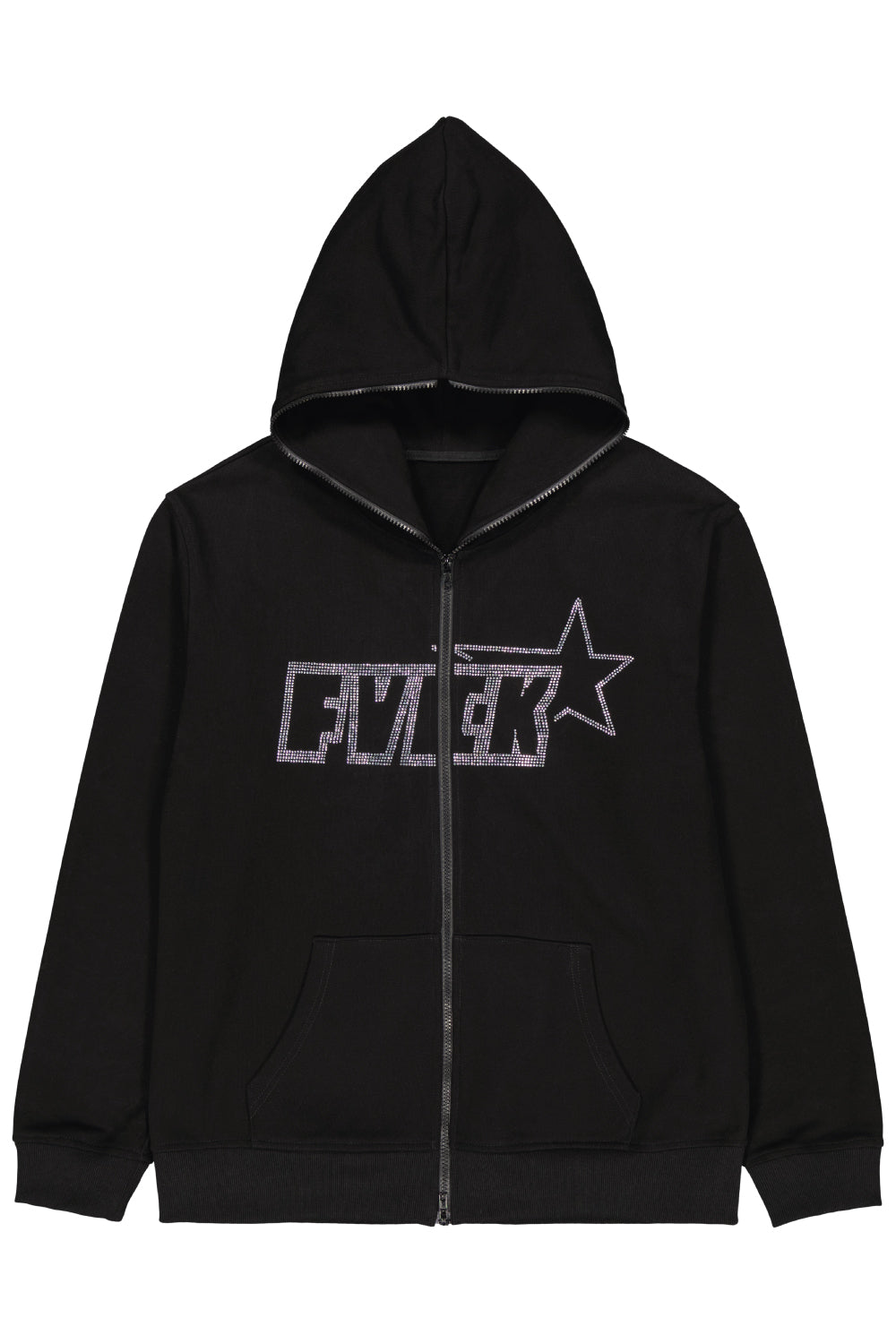 Full zip hoodie black - hoodie - fullzip - noir - black - fvck - fvck clothing - for very cool kids - divinbydivin - y2k - kpop - streetwear - clothing brand - rhinestone - strass - forverycoolkids - citadium - zalando - tiktok streetwear - trends 2023 - winter