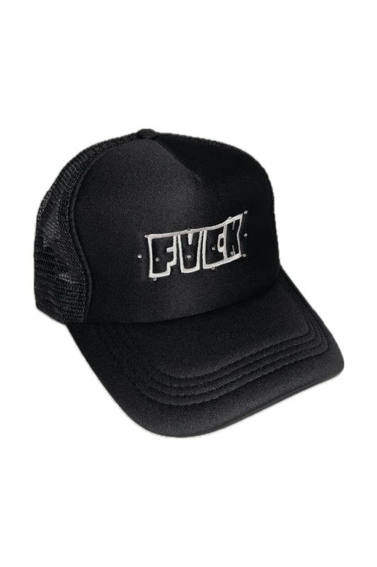 trucker hat rhinestone - visiere courbée - noir - black - trucker - hat - rhinestone - fvck - for very cool kids - forverycoolkids - fvck clothing - casquette -marque française