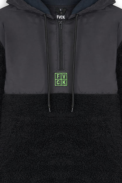 hoodie jacket - sherpa jacket - noire - black - veste en sherpa - fvck - forverycoolkids - citadium - stussy - skate - supreme - patte - cool - streetwear