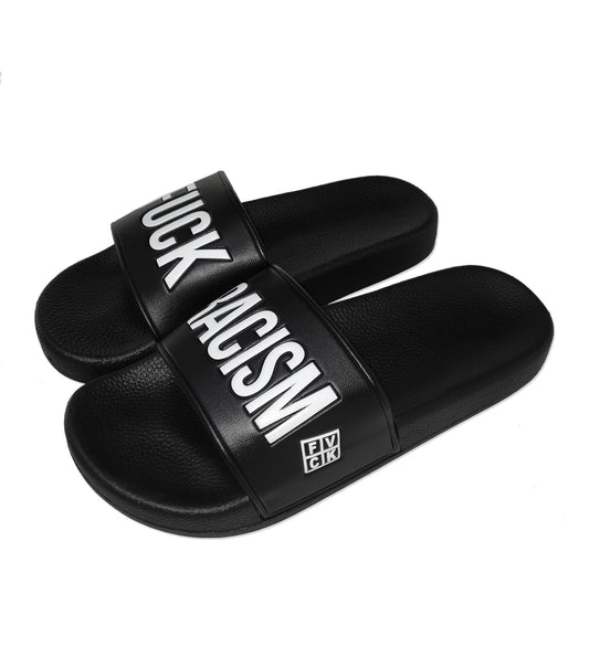 claquettes fuck racism slides - fuck racism - fvck - forverycoolkids -sandales  - streetwear - nike slides - anti raciste -  