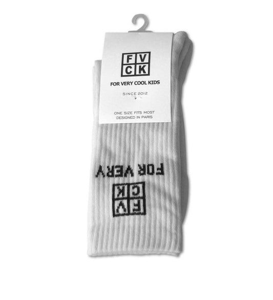 Logo FVCK White Socks - ForVeryCoolKids happysocks chaussettes cool streetwear walking meme